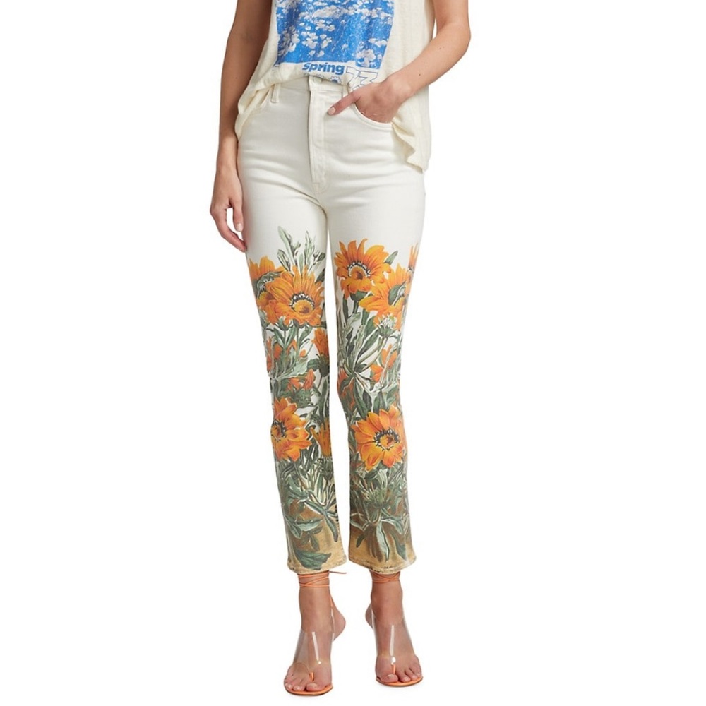 NWT- 🌻 MOTHER High Waisted Rider Ankle Jeans in Water for Flowers